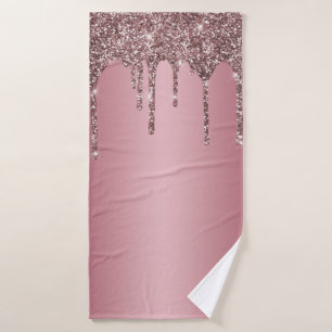 Trendy Rose Gold Pink Glitter Drips Sparkle Bath Towel Set
