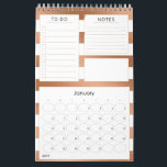 Trendy Rose Gold Stripes Yearly Monthly Planner Calendar<br><div class="desc">Trendy Rose Gold Foil Stripes with white, personalised Text, name, or business information. Elegant chic and stylish. Simple minimal design - Photography Studio, Hair Salon, Shop Boutique, etc Personal or Business Custom to-do list, notes, yearly / monthly Planner calendar! ~ Check my shop to see the entire Office suite for...</div>