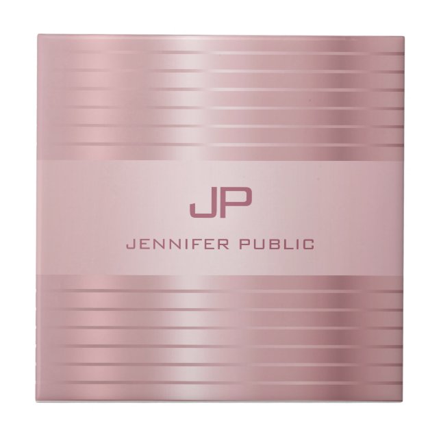 Trendy Rose Gold Template Monogram Modern Ceramic Tile (Front)