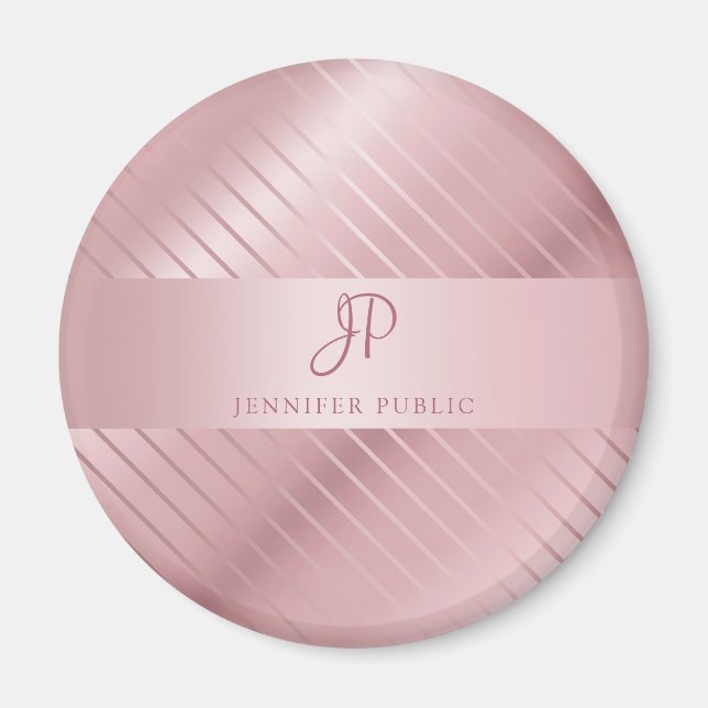 Trendy Rose Gold Template Monogrammed Modern Magnet (Front)
