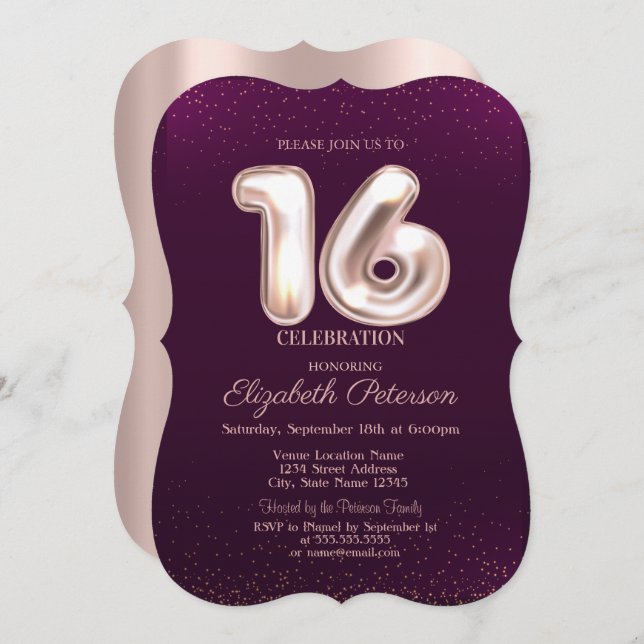 Trendy Rose Gold,Violet Sweet 16  Invitation (Front/Back)