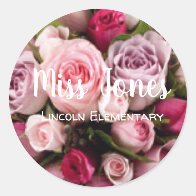 Trendy Rose Monogram Teacher Design Classic Round Sticker (Front)