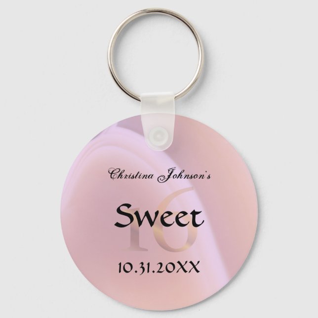 Trendy Rose Pink Crystal Sweet 16 Party Favours Key Ring (Front)