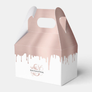 Trendy Rose Pink Gold Metallic Drips Monogram Favour Box