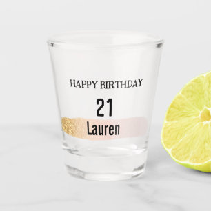 Trendy Rose Pink GoldDrips 21st Birthday Shot Glas Glass