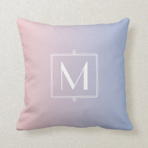 Trendy Rose Quartz Pink Serenity Blue Monogrammed Cushion