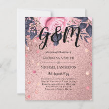 Trendy ROSEGOLD Wedding Metallic Pink Navy Glitter