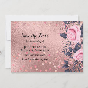 Trendy ROSEGOLD Wedding Metallic Pink Navy Glitter
