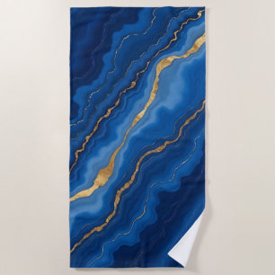 Trendy Royal Blue Gold Marble Collection Beach Towel