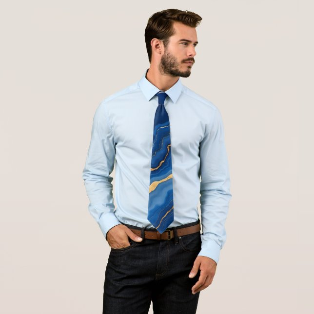 Trendy Royal Blue Gold Marble Collection Tie (In Situ)