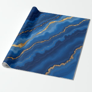 Trendy Royal Blue Gold Marble Collection Wrapping Paper