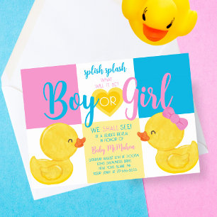 Trendy Rubber Duck Gender Reveal Party Invitation