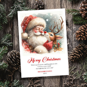 Trendy Rudolph Santa Claus Whimsical Christmas Holiday Card