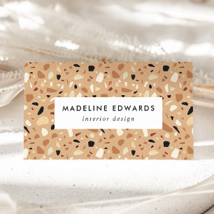 Trendy Rust Brown & Apricot Terrazzo Business Card