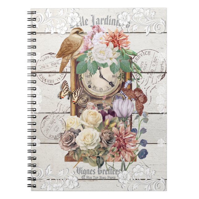 Trendy rustic antique clock French artwork Stamps Notebook (Front)