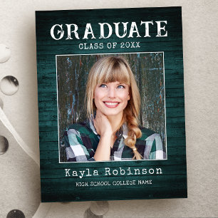 Trendy Rustic Country Wood Plank Photo Graduation Postcard