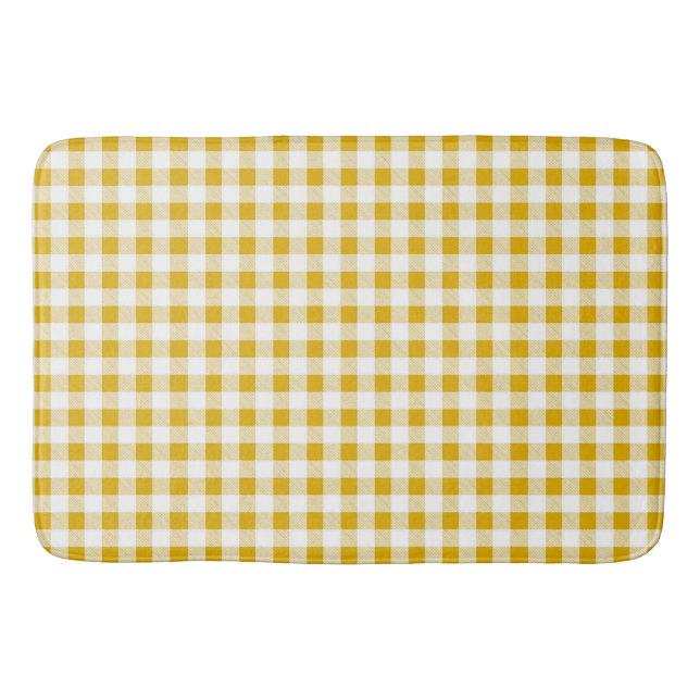 Trendy Rustic Mustard Yellow Gingham Checks Bath Mat (Front)