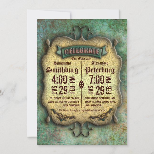 Trendy Rustic Patina Wedding Invite (Front)