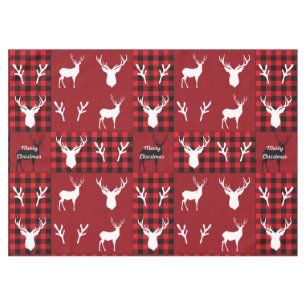 Trendy rustic plaid and white reindeers red black tablecloth