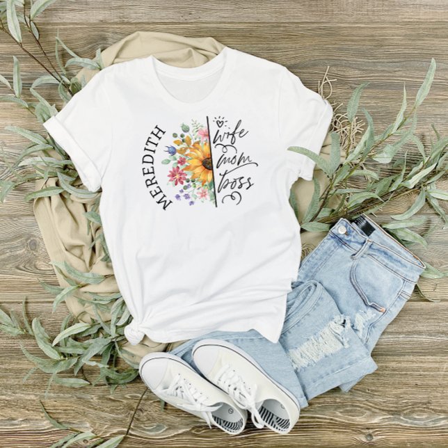 Trendy Rustic Sunflower Wife Mum Boss T-Shirt (Creator Uploaded)