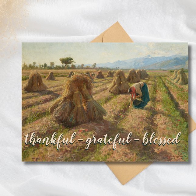 Trendy Rustic Thankful Grateful Blessed Harvest Holiday Card (Creator Uploaded)