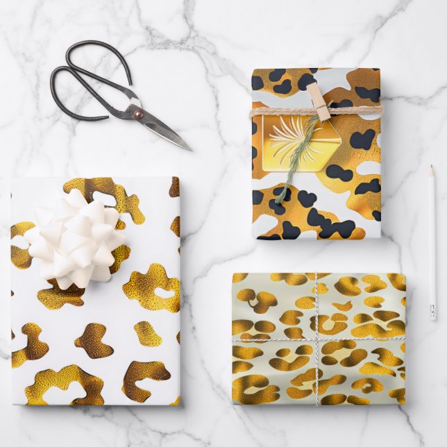 Trendy Safari Chic Gold Animal Print Gift  Wrapping Paper Sheet (Front)