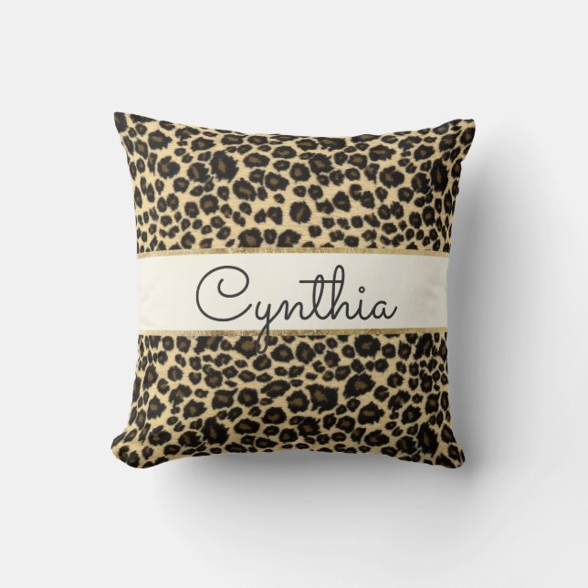 Trendy Safari Leopard Print Monogram Cushion (Front)