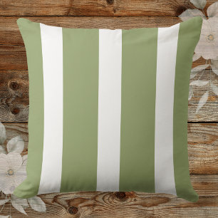 Trendy Sage Green And White Cabana Stripe  Cushion