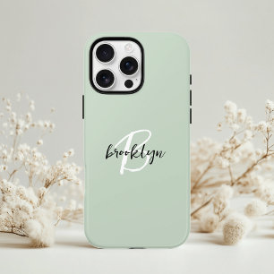 Trendy Sage Green Black White Script Monogram iPhone 11 Pro Case