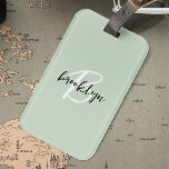 Trendy Sage Green Black White Script Monogram  Luggage Tag<br><div class="desc">This elegant personalised luggage tag feature a monogram and first name in modern black and white script on a trendy sage green background.</div>
