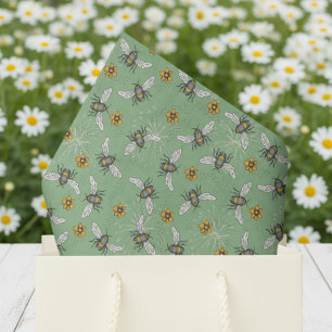 Trendy Sage Green Buzzing Honeybee for Summer Tissue Paper