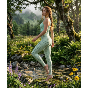 Trendy Sage Green Leggings with Runic Symbols