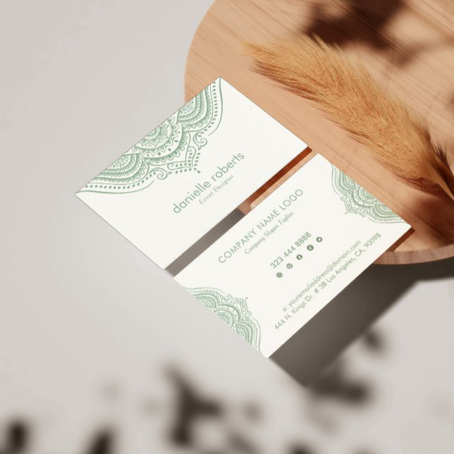 Trendy sage-green mandala business card (Creator Uploaded)