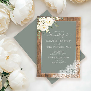 Trendy Sage Green Rustic Wood Script Wedding Invit Invitation