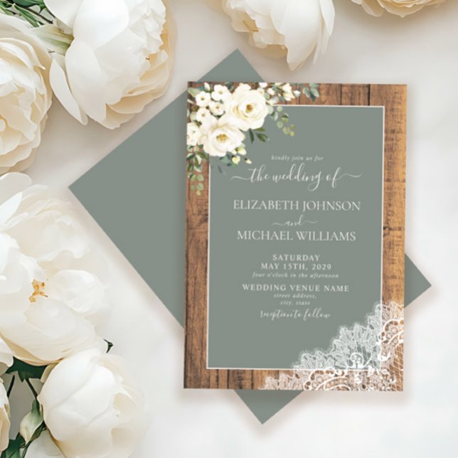 Trendy Sage Green Rustic Wood Script Wedding Invit Invitation (Creator Uploaded)