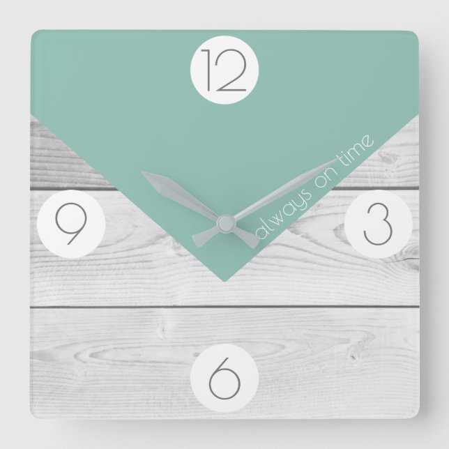 Trendy Sage Green & White Wood Print Square Wall Clock (Front)