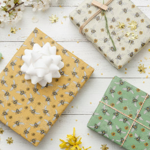 Trendy Sage & Yellow Honeybees for Spring & Summer Wrapping Paper Sheet