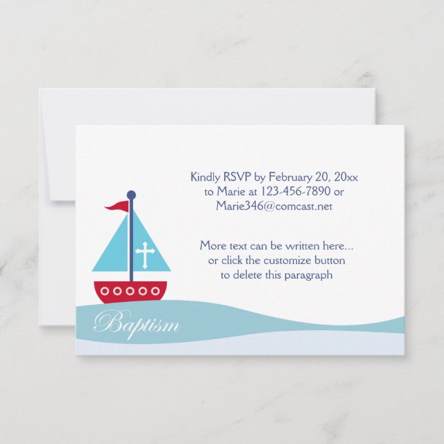 Trendy Sailboat Baptism RSVP Enclosure Cards (Front)