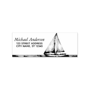 Trendy Sailboat Nautical Return Address            Rubber Stamp