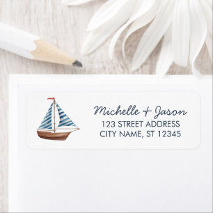 Trendy Sailboat Nautical Watercolor Return Address Label