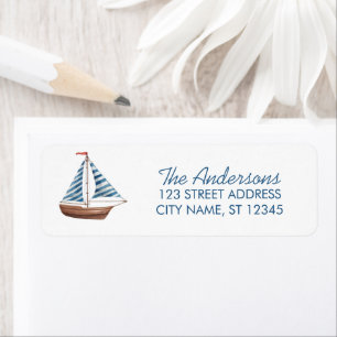 Trendy Sailboat Nautical Watercolor Return Address Label