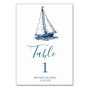 Trendy Sailboat Nautical Watercolor Wedding  Table Number