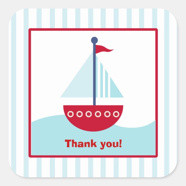 Trendy Sailboat Square Favour Stickers (6 Large) (Front)