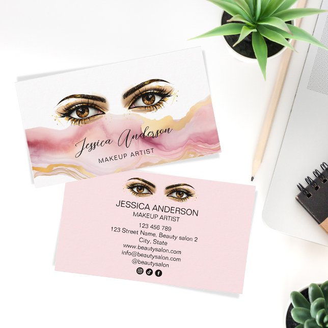 Trendy Salon Makeup Artist Brown Eyes Lashes Business Card (Creator Uploaded)
