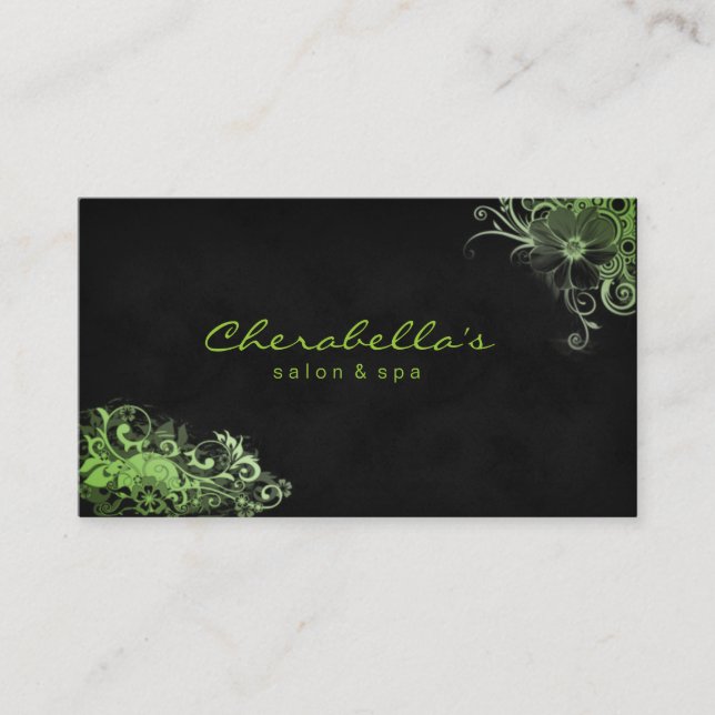 Trendy Salon Spa Floral Business Card Lime Green (Front)