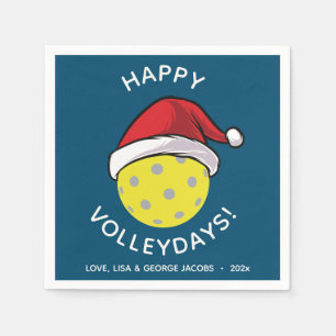 Trendy Santa Cap Pickleball Blue Christmas Napkin