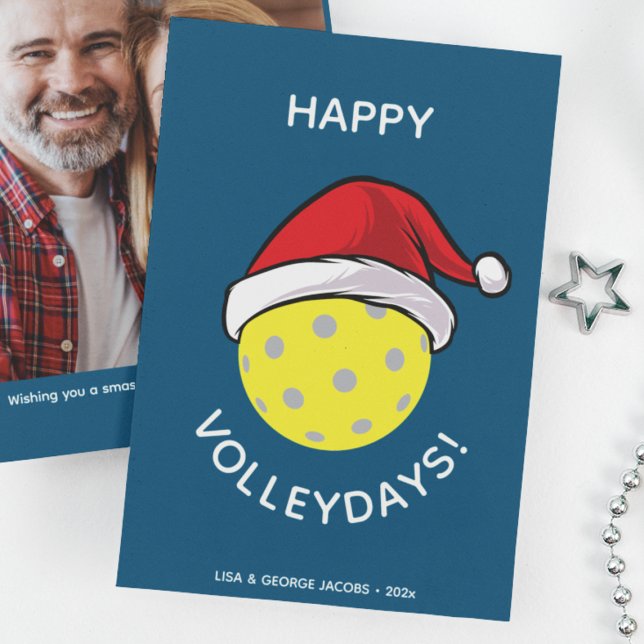 Trendy Santa Cap Pickleball Blue Christmas Photo Holiday Card (Creator Uploaded)