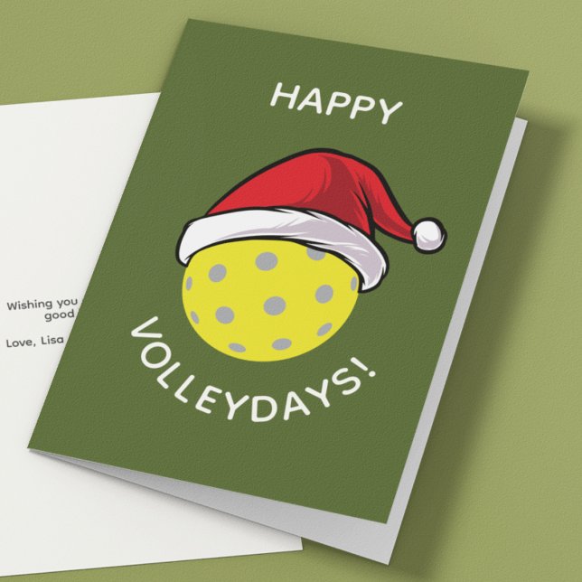 Trendy Santa Cap Pickleball Green Christmas Holiday Card (Creator Uploaded)