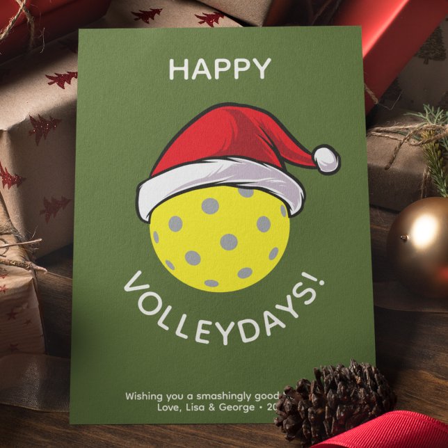 Trendy Santa Cap Pickleball Green Christmas Holiday Card (Creator Uploaded)