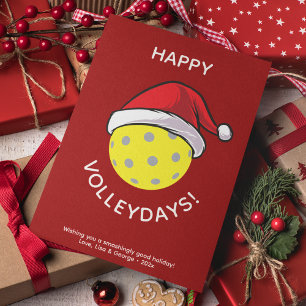 Trendy Santa Cap Pickleball Red Christmas Holiday Card
